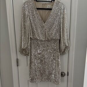 NWT Eliza J Silver Sequin V‑Neck Mini Dress